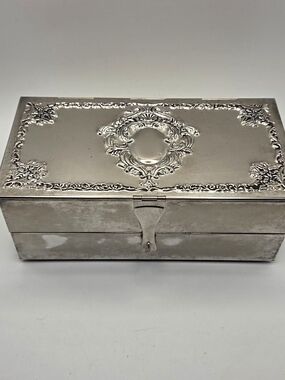 Vintage Godinger Silver Plated Jewelry Box, Ornate Baroque Trinket Casket, Black